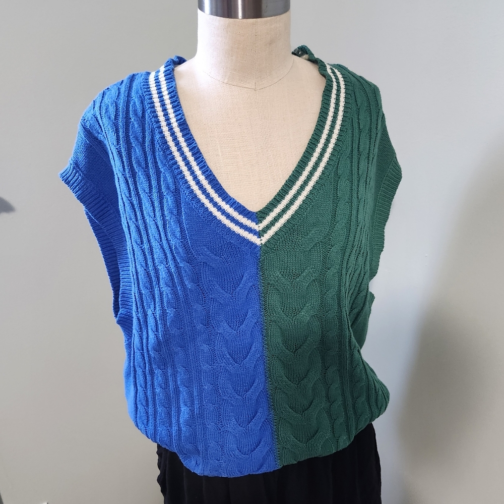 Two-Tone Blue and Green Women's Sweater